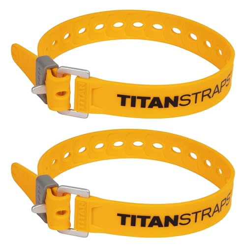 Titan Utility Straps – Easy-to-Use, Reliable Tension Straps for Securing Bike & Moto Gear, Skis, Hoses, Field Repair – Use in Frigid Temp – 60 lb.Working Load, 18" Length, School Bus Yellow, 2-Pack - color: Yellow, size: 18" Length / 2 Pack