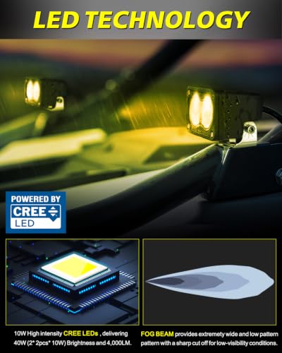 3 Inch Yellow CREE LED Pods with Wiring Harness & Black Covers | High Intensity CREE LEDs, Centrated Spot Beam, Free Wiring kit & Black Covers - color: Yellow