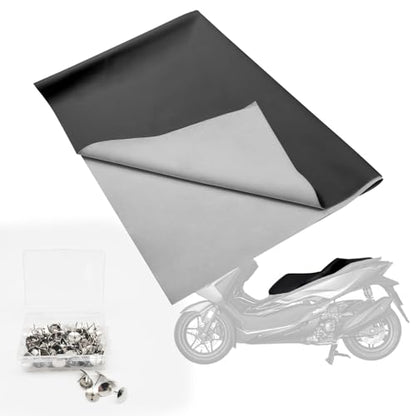Motorcycle Seat Cover Elastic Leather Replaced Skin Universal DIY Seat Protector with 100pcs Thumb Tack Black (39.4’’ x 27.6 ’’)
