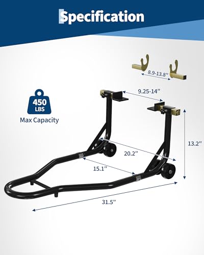 Motorcycle Stand Lift - 450 lbs Heavy Duty Adjustable Front & Rear Wheel Lift， Fits Most Bikes for Maintenance, Repair and Storage, with Anti-Slip Pads & Rollers, Black - color: Black