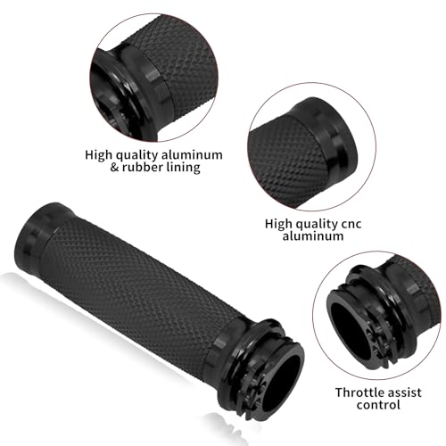 Motorcycle 1" Hand Grips Handlebar Grips Cable Throttle Fit for Harley Touring Street Glide Road King Road Glide Electra Glide Dyna Softail - color: #5 Black