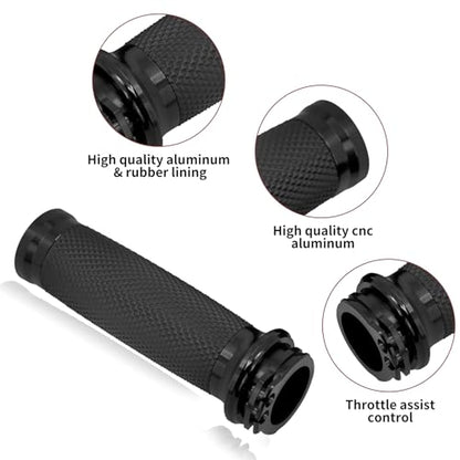 Motorcycle 1" Hand Grips Handlebar Grips Cable Throttle Fit for Harley Touring Street Glide Road King Road Glide Electra Glide Dyna Softail - color: #5 Black
