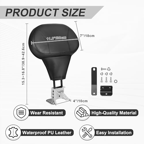 Motorcycle Quick Release Plug-in Driver Backrest Fit For Harley Touring Road King Glide 2009-2026 Adjustable Detachable Rider Pad with Mounting Kit (Black String)