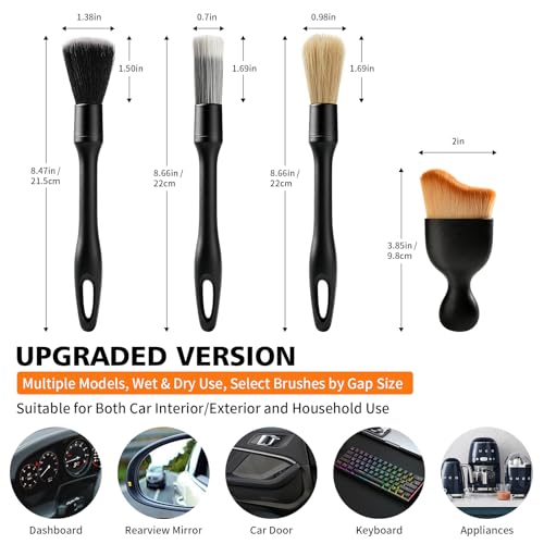 8PCS Car Detailing Brush Set, Ultra Soft Boars Hair Car Interior Detailing Brushes, Premium Car Wash Brush Kit for Professional Results ﻿Car Duster Interior or Exterior, Car Accessories Interior Tools