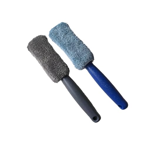 Premium Car Cleaning Tools - Wheel Tire Brush & Microfiber Twist Braided Cloth, Essential Auto Detailing Accessories for Spotless Shine (2, Blue+Grey) - color: Blue+Grey