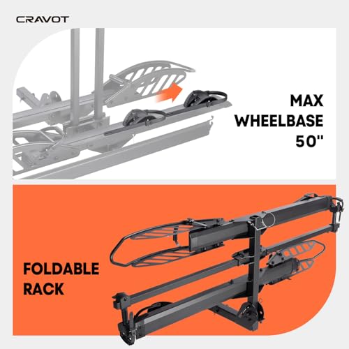 CRAVOT CyberRack E2 Hitch 2 EBike Rack with Ramp, 200 lbs Capacity Electric Bike Carrier Foldable Platform Mount, Up to 5-inch Fat Tire Bicycle for 2'' Receiver Cars Trucks SUVs Minivans RV, Trailer - size: E2 200lbs