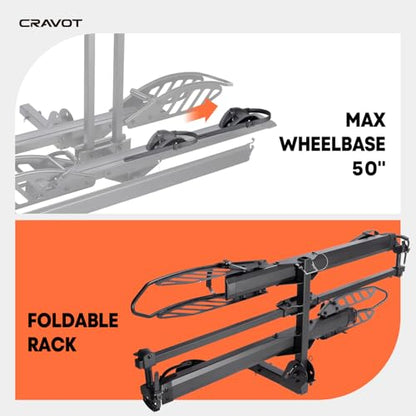 CRAVOT CyberRack E2 Hitch 2 EBike Rack with Ramp, 200 lbs Capacity Electric Bike Carrier Foldable Platform Mount, Up to 5-inch Fat Tire Bicycle for 2'' Receiver Cars Trucks SUVs Minivans RV, Trailer - size: E2 200lbs