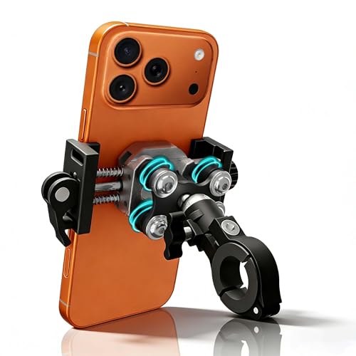 Bike Phone Holder, Aluminum Motorcycle Phone Mount with Vibration Dampener, Secure & Rotatable Holder for Motorcycle, Bike & Scooter, Fits 4.7-7'' iPhone 17/Air/16 Pro Max & Other Smartphones