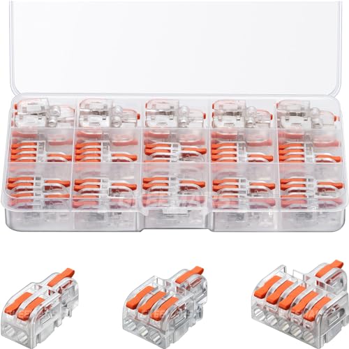 26Pcs Lever Wire connevtors,Compact Wire Splicing Connectors Kit 2, 3 and 5 Circuit Quick Connect Terminals 24-12 AWG (Clear) - color: Clear