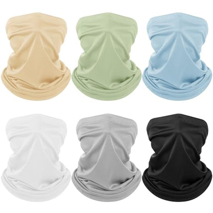 Geyoga 6 Pieces Summer UV Protection Cooling Neck Gaiter Face Clothing Neck Gaiter Mask Scarf Sunscreen Breathable Bandana - color: Light Color