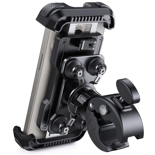 Lamicall Motorcycle Phone Mount Holder - [Dual Vibration Dampener] [Upgrade Handlebar Clip] Motorcycle Cell Phone Holder, Bike Phone Mount, Gifts for iPhone 16 15 14 Pro Max, 4.7-6.7" Phones, Black - color: Black