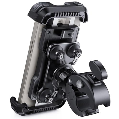 Lamicall Motorcycle Phone Mount Holder - [Dual Vibration Dampener] [Upgrade Handlebar Clip] Motorcycle Cell Phone Holder, Bike Phone Mount, Gifts for iPhone 16 15 14 Pro Max, 4.7-6.7" Phones, Black - color: Black