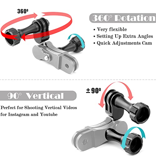 Forevercam Sturdiness Aluminum 360 Degree Rotation Camera Mount for Gopro Hero 13 12 11 10 9 8 DJI Osmo Insta360 AKASO and Other Action Camera Lock Any Direction Extension Mount Bike Handlebar