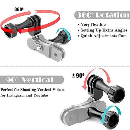 Forevercam Sturdiness Aluminum 360 Degree Rotation Camera Mount for Gopro Hero 13 12 11 10 9 8 DJI Osmo Insta360 AKASO and Other Action Camera Lock Any Direction Extension Mount Bike Handlebar