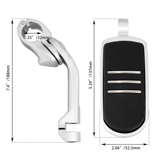 1.25" (32mm) Adjustable Highway Foot Pegs w/Long Extended Angled Mounts for Harley Davidson Touring Street Glide/Road Glide/Electra Glide/Road King Motorcycle w/1-1/4" Crash Bar,CHROME#1