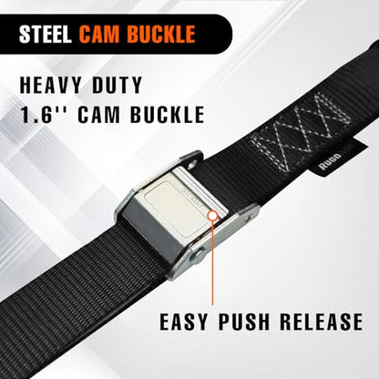 2PK 1.5" x 8FT Motorcycle Tie Down Straps, 3,000lb Break Strength, Heavy Duty Cambuckle, Safety S-Hooks & Soft Loops for Dirt Bike, ATV, UTV, Boat, and Kayak, Durable and Easy to Use, Black - color: Black