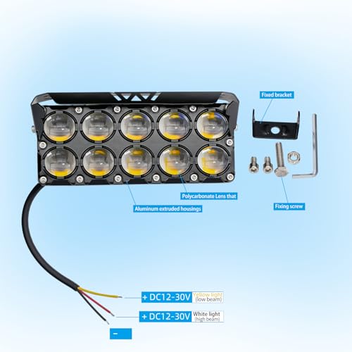 LED Motorcycle Spotlight Yellow/White Hi-Low Combo Beam Driving Fog Lights, 2Pcs 6.5Inch LED Offroad Pod Light, Dual Row External Work Auxiliary Lights for Trucks, Vehicles, ATVs, UTVs,Tractors - size: Dual Row