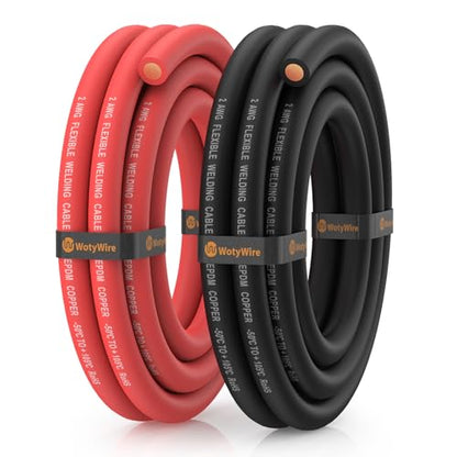 2 Gauge Wire Battery Cable, 2 AWG EPDM Welding Cable with Oxygen-Free Copper, High Conductivity/Flexible for Solar, Battery, Inverter, Automotive, Marine, RV (5 ft Red + 5 ft Black) - color: 2awg, size: 5ft