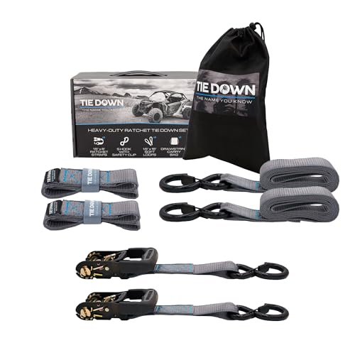 Tie Down 1.5 inch x 8 ft Grey Heavy Duty Ratchet Strap, 2-Pack Kit - 5208 lbs. Breaking Load Limit - color: Grey, size: 2-Pack