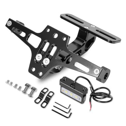 MDPROMCP Motorcycle License Plate Bracket Fender Eliminator With LED Light, CNC Aluminum Universal Motorcycle License Plate Holder Mount (Black) - size: Black