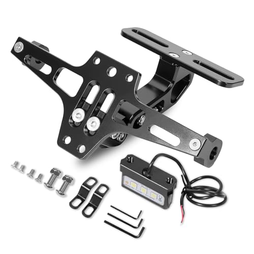 MDPROMCP Motorcycle License Plate Bracket Fender Eliminator With LED Light, CNC Aluminum Universal Motorcycle License Plate Holder Mount (Black) - size: Black