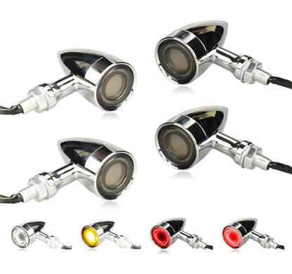 Motorcycle Front Rear LED Turn Signals Universal Bullet Tail Lights Chrome Brake Taillights Motorbike Running Light Compatible with Honda Harley Suzuki Yamaha Kawasaki - color: Amber+Red+White