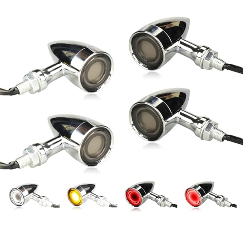 Motorcycle Front Rear LED Turn Signals Universal Bullet Tail Lights Chrome Brake Taillights Motorbike Running Light Compatible with Honda Harley Suzuki Yamaha Kawasaki - color: Amber+Red+White