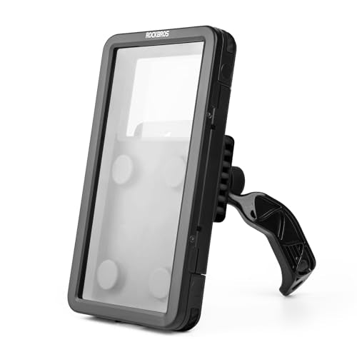 ROCKBROS Magnetic Bike Cell Phone Holder IPX4 Waterproof Motorcycle Phone Mount on Handlebar Fit for 4.7"-6.9" Phones FlipCase 360° Full-Body Protection 3S Quick Auto Lock Rotateable Anti-Shock - color: Black, size: Rearview mirror
