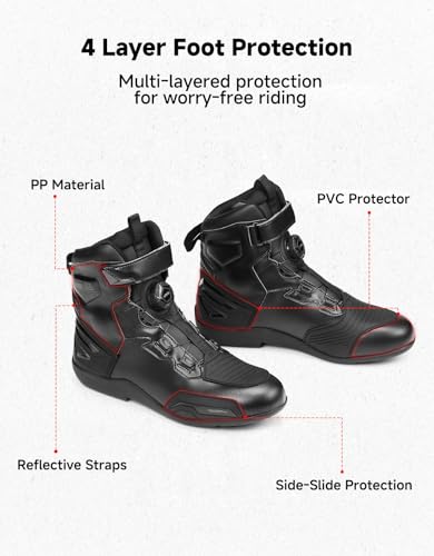 KEMIMOTO Men's Motorcycle Boots with Quick-Release ATOP Knob Flexible and Breathable Motorcycle Shoes - size: 10 Narrow