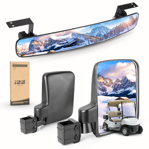 10L0L Golf Cart Mirrors, No Drilling 180 Degree Rotation & Foldable-HD Shatterproof Glass Mirrors for Golf Cart Club Car EZGO and Other, No Drilling Side Mirror & Rear View Mirror Kit - color: Mirrors Kit
