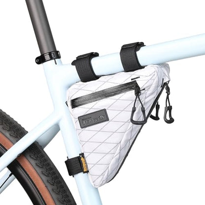 Rhinowalk Bike Frame Triangle Bag, Waterproof Compact Storage Bag with YKK Zippers, Multi-Pocket Design, Doesn’t Rub Legs – 0.9L, White - color: White, 0.9L