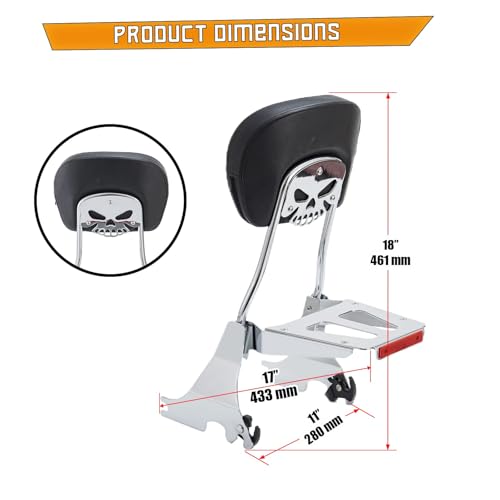 Kinglemc Sissy Bar backrest Luggage Rack for Harley Sportster XL883 XL1200 883 1200 Iron Superlow with Lock with Docking Hardware (Chrome) - color: Chrome