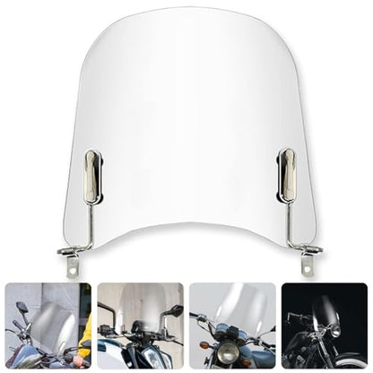 Mokuo Univeral Motorcycle Windscreen 17.2" x 16.5" Large Size Wind Splitter Wind Deflector Windshields Fit for Honda PCX150 Yamaha Zuma Scooter Chinese Mopeds