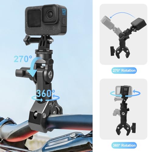 Super Clamp Mount with Magic Arm for Motorcycle & Bike, Heavy Duty Camera Clamp for GoPro 13/12/11/10/9, Compatible with Insta360 X5 X4 X3, for DJI Osmo Action Camera - YD055