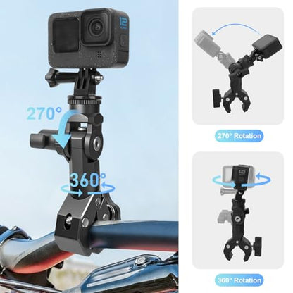 Super Clamp Mount with Magic Arm for Motorcycle & Bike, Heavy Duty Camera Clamp for GoPro 13/12/11/10/9, Compatible with Insta360 X5 X4 X3, for DJI Osmo Action Camera - YD055