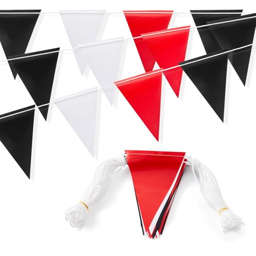 Caution Safety Pennant Flags – Multipurpose 105FT Colored Triangle Warning Banner for Party, Construction, Traffic, and Event Precautions(RED+WHITE+BLACK,45pcs,105FT) - color: Red+White+Black, size: 45pcs,105FT