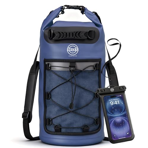 STOVER 5/10/25/30/40/55L Waterproof Dry Bag- Roll-Top Backpack w/Phone Case- Kayaking, Hiking, Camping, Boating- Men/Women - color: 30l Navy Blue (With Phone Case), size: 30L