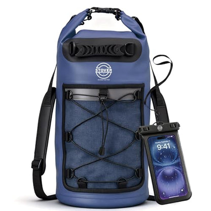 STOVER 5/10/25/30/40/55L Waterproof Dry Bag- Roll-Top Backpack w/Phone Case- Kayaking, Hiking, Camping, Boating- Men/Women - color: 30l Navy Blue (With Phone Case), size: 30L