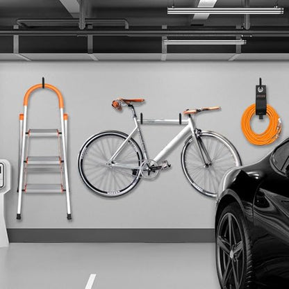 HUHOLE 4 Pack 8.46 Inch Screw in Ladder Hooks for Garage Wall | Utility Hangers with 65 lb Capacity for Ladders, Chairs, Bikes, Hoses, Wheelbarrows and Wall Mount Storage - size: 8.46'' (Width:2'')