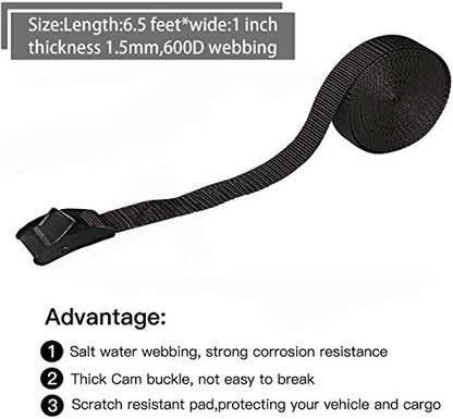Premium Lashing Strap Short 1" x 6.5 ft, Cam Buckle Tie Down Straps Heavy Duty Secure Straps up to 700 lbs Capacity for Motorcycle,SUP, Kayak, Canoe, Surfboard, Cargo, Boat,Trailer, Luggage, 2pcs - color: Black 2pcs