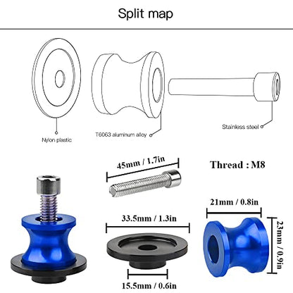 2pcs M8*1.5 Motorcycle Swing Arm Sliders Spools for H-onda CBR150 CBR100f CBR1000rr CBR1100xx CBR125 CBR250 CBR400rr CBR400f CBR450sr CBR600rr CBR600f CBR900rr CBR954rr (Blue) - color: Spool - Blue