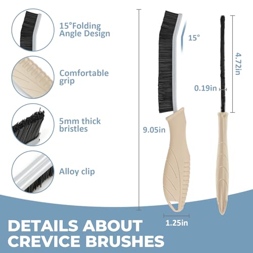 TQRR 3Pcs Cleaning Brush - Includes Soft Bristle, Hard Crevice, Multifunctional Grout Brush, Auto Vent Wheel, Kitchen House Cleaning Tools (Khaki) - color: Khaki