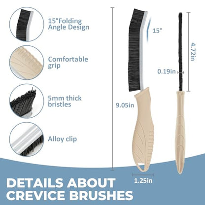 TQRR 3Pcs Cleaning Brush - Includes Soft Bristle, Hard Crevice, Multifunctional Grout Brush, Auto Vent Wheel, Kitchen House Cleaning Tools (Khaki) - color: Khaki