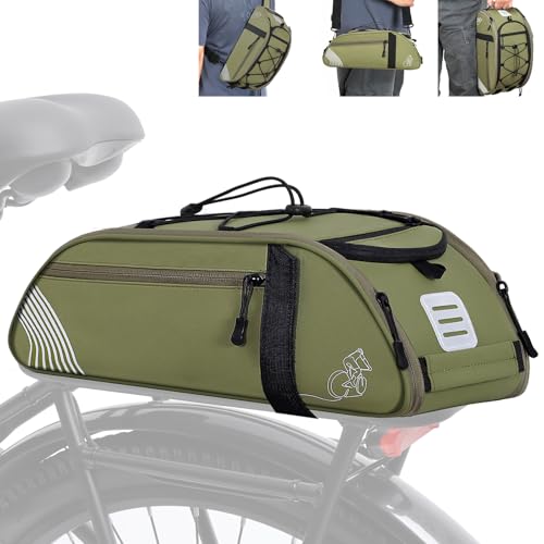 YEEGO DIRECT Bike Rack Bag, 14L Expandable Capacity Bike Bags for Bicycles Rear Rack,Water-resistant Bike Trunk Panniers Reflective Design, Crossbody Shoulder Bag for Commuting Outings(Green) - color: Green