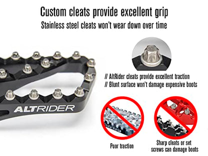 AltRider Adventure II Foot Pegs Compatible With BMW R 1200/1250 / 1300 GS/GSA - Heavy Duty Design - Boot Friendly, High Traction Cleats for Stability & Grip - Adjustable Camber & Height - Silver - color: Silver, size: Adventure II (58mm x 122mm)