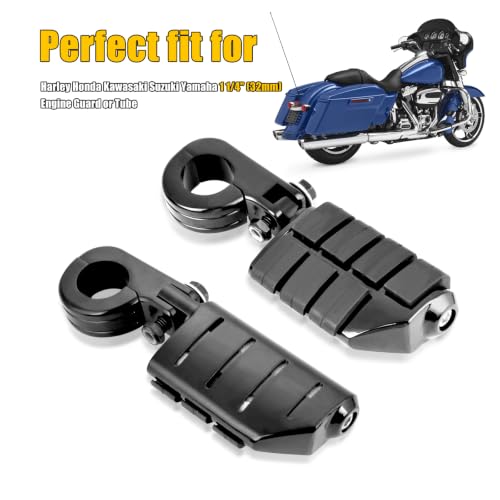 1.25" Motorcycle Highway Footpegs, Adjustable Footrest Pegs Mounting P-Clamps Compatible with Harley Sportster Touring Softail Dyna Honda Kawasaki Suzuki Yamaha 1-1/4" Engine Guard - color: Black Style 7