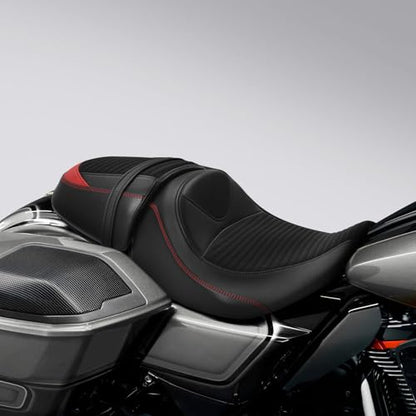 C.C. RIDER Low-Profile Rider&Passenger Seat Fit for Harley Touring 2023-2025 CVO Street Glide FLHXSE CVO Road Glide FLTRXSE 2024-2025 Street Glide FLHX Road Glide FLTRX FLTRXSTSE - size: 08# Black+ Red Stitchs