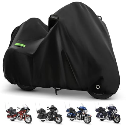 Motorcycle Cover for Touring Road Glide/Ultra Limited/Gold Wing Tour/Indian Pursuit, 210T Waterproof Sun UV Rain Outdoor Protection Motorbike Cover with Lock Hole & Soft Cotton Lining - size: Touring Limited