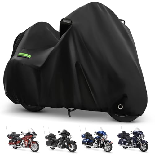 Motorcycle Cover for Touring Road Glide/Ultra Limited/Gold Wing Tour/Indian Pursuit, 210T Waterproof Sun UV Rain Outdoor Protection Motorbike Cover with Lock Hole & Soft Cotton Lining - size: Touring Limited