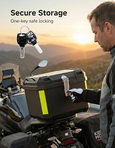 KEMIMOTO Motorcycle Top Case 56L, Motorbike Tail Box Plastic with Leather Lining, Waterproof Detachable Motorcycle Top Box with Lock & Back Cushion - size: 56L
